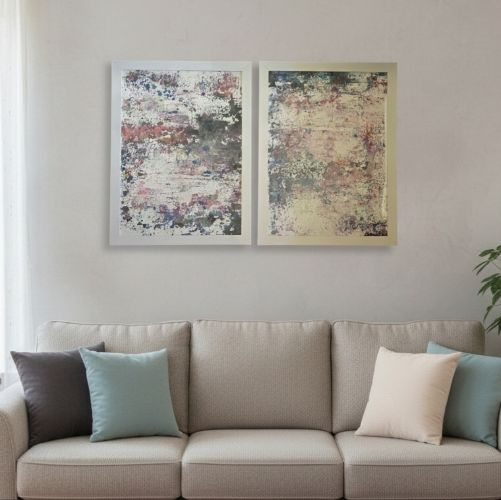 2 HANDCRAFTED Abstract Painting HANDMADE & HANDPAINTED Framed Wall Art Decor